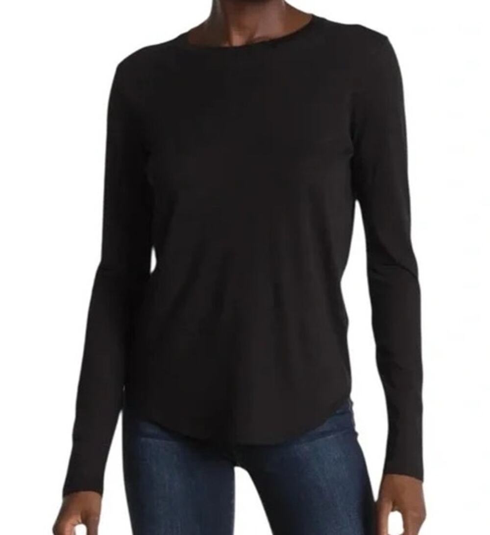 Vince Womens Silk Modal Long Sleeve T-Shirt XS Black Minimal Quiet Luxury Basic